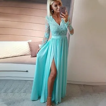 2022 Karšto pardavimui Naujas Dizainas, vientisa spalva sexy nėrinių suknelė ilga šalis suknelė moterims Žalią vakarinę suknelę