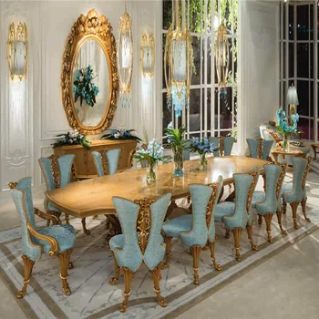 Custom Europos prabangos valgomojo stalai ir kėdės derinys prancūzijos rūmų villa medžio masyvo valgomojo stalo Ranka Raižyti