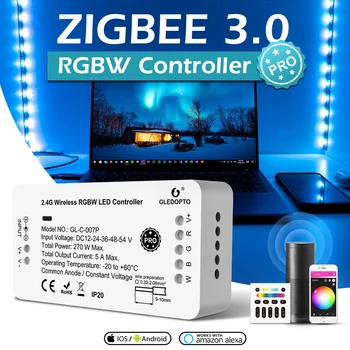 GLEDOPTO Zigbee 3.0 DC12-54V Protingo Namo Pro RGBW LED Juostos Valdiklis Suderinamas Su Smartthings Conbee Nuotolinio Valdymo Balsu