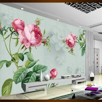 Pritaikyti tapetai, didelės freskos retro rožių gėlių 3D fone sienos 8D vandeniui atsparus sienų danga
