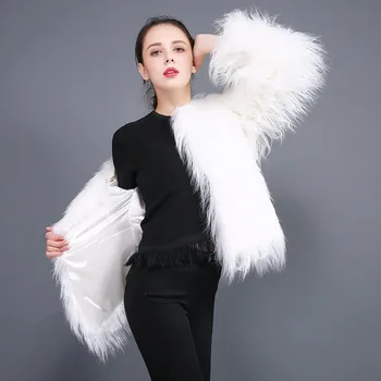 TUHAO Baltos spalvos Dirbtiniais Kailinius Striukė Moterų Plius Dydis 4XL Elegantiškas Moterų Žiemos Outwear Fuffly Padirbtų Kailių Paltai LQ336